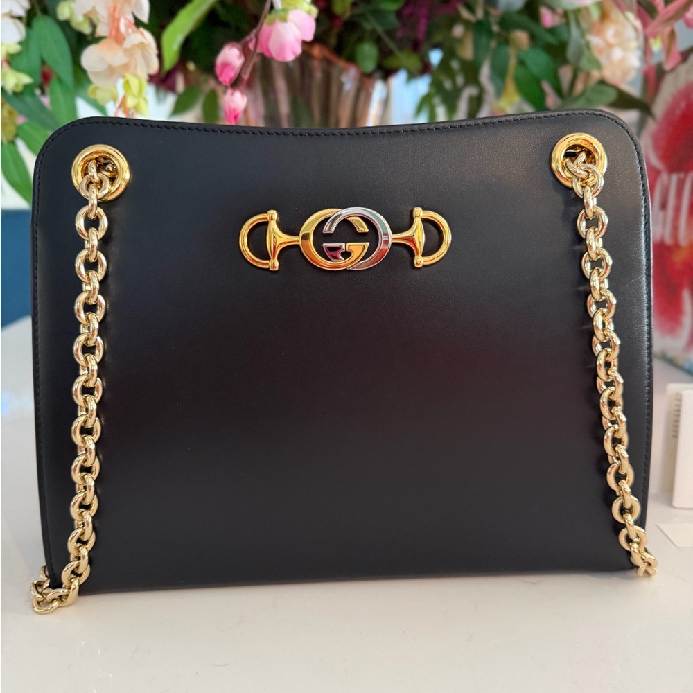 Gucci NWT Zumi Embellished Leather Shoulder Bag In Black ~ Full Inclusion - Picture 16 of 16